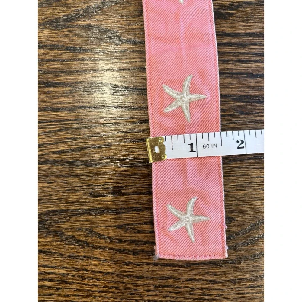 J.Crew Pink Starfish Embroidered D-Ring Canvas Belt S/M Coastal Beach Preppy 41” - Picture 9 of 9